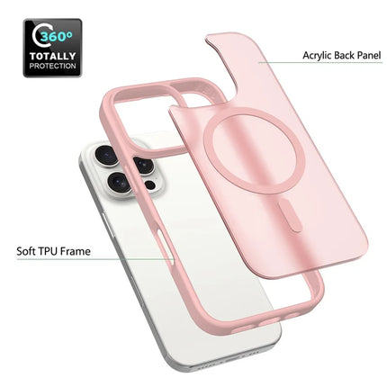 For iPhone 16 Pro Max Compatible with MagSafe TPU Frame Acrylic Back Phone Cover Skin Touch