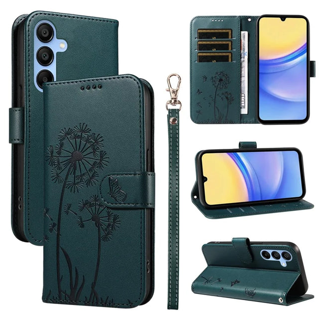 For Samsung Galaxy A15 5G Leather Case Wallet Phone Cover Dandelion Imprint - Blue