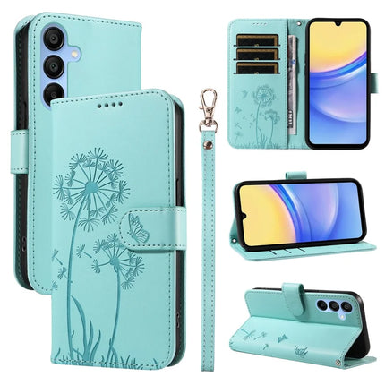 For Samsung Galaxy A15 5G Leather Case Wallet Phone Cover Dandelion Imprint - Green