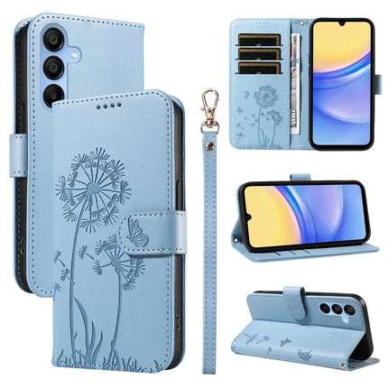 For Samsung Galaxy A15 5G Leather Case Wallet Phone Cover Dandelion Imprint - Sky Blue