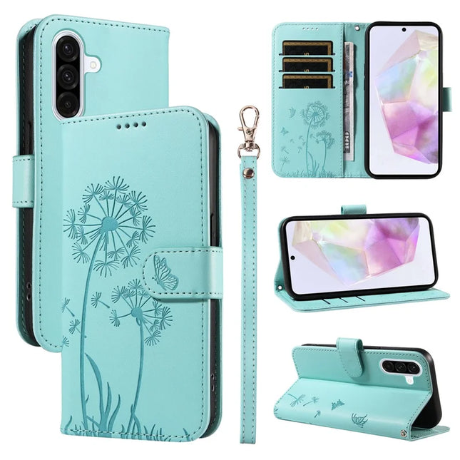 For Samsung Galaxy A36 5G Leather Case Wallet Phone Cover Dandelion Imprint - Green