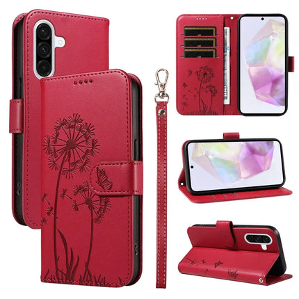 For Samsung Galaxy A36 5G Leather Case Wallet Phone Cover Dandelion Imprint - Red