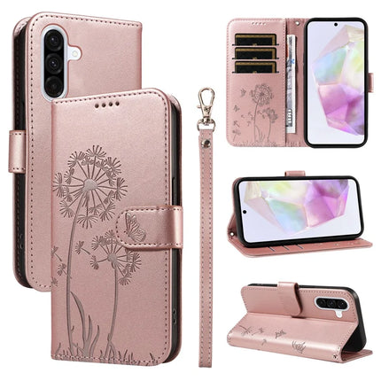 For Samsung Galaxy A36 5G Leather Case Wallet Phone Cover Dandelion Imprint - Rose Gold