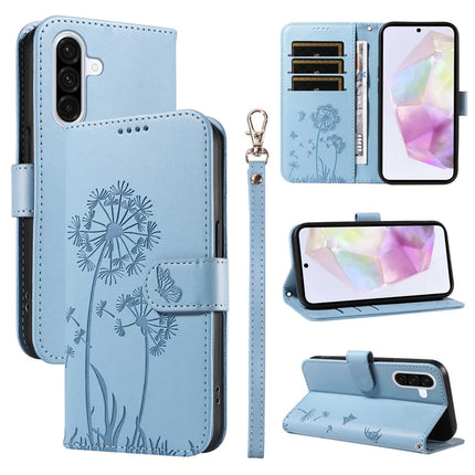For Samsung Galaxy A36 5G Leather Case Wallet Phone Cover Dandelion Imprint - Sky Blue