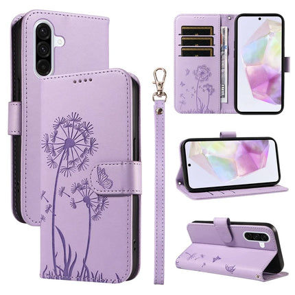 For Samsung Galaxy A36 5G Leather Case Wallet Phone Cover Dandelion Imprint - Purple
