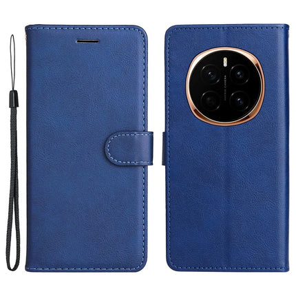 For Honor Magic7 5G Case Solid Color Leather Mobile Cover Wallet Stand with Strap - Blue