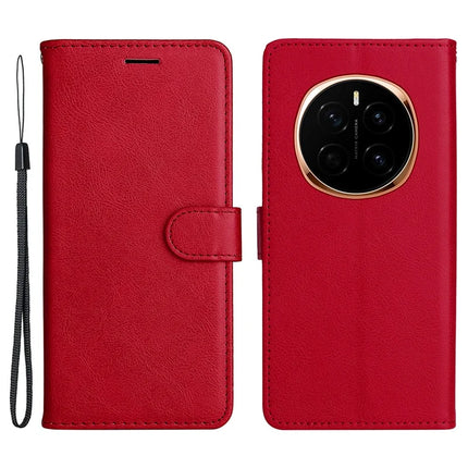 For Honor Magic7 5G Case Solid Color Leather Mobile Cover Wallet Stand with Strap - Red