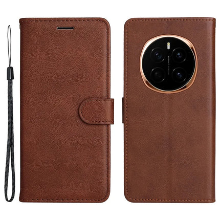 For Honor Magic7 5G Case Solid Color Leather Mobile Cover Wallet Stand with Strap - Brown