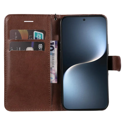 For Honor Magic7 5G Case Solid Color Leather Mobile Cover Wallet Stand with Strap
