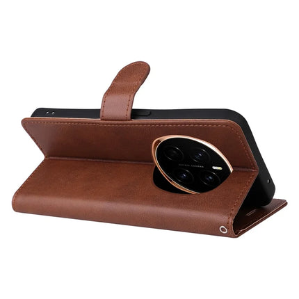 For Honor Magic7 5G Case Solid Color Leather Mobile Cover Wallet Stand with Strap