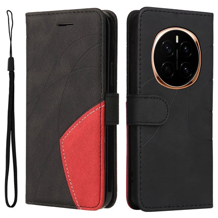 For Honor Magic7 5G Leather Case Wallet Stand Color Splicing Phone Cover - Black