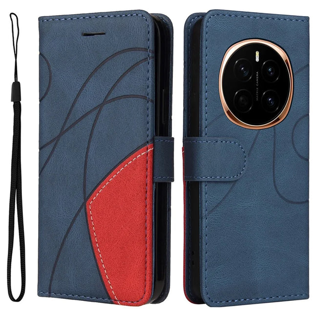 For Honor Magic7 5G Leather Case Wallet Stand Color Splicing Phone Cover - Blue