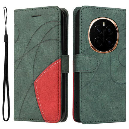For Honor Magic7 5G Leather Case Wallet Stand Color Splicing Phone Cover - Green