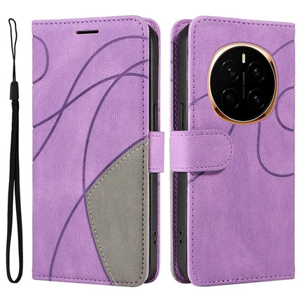 For Honor Magic7 5G Leather Case Wallet Stand Color Splicing Phone Cover - Light Purple
