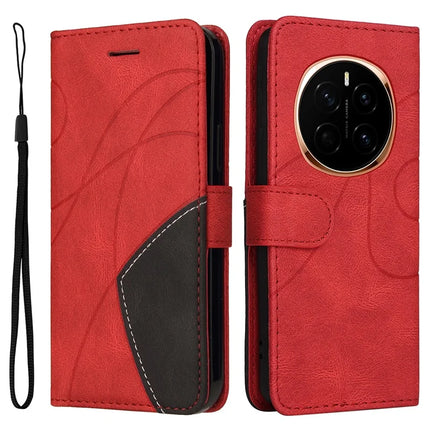 For Honor Magic7 5G Leather Case Wallet Stand Color Splicing Phone Cover - Red