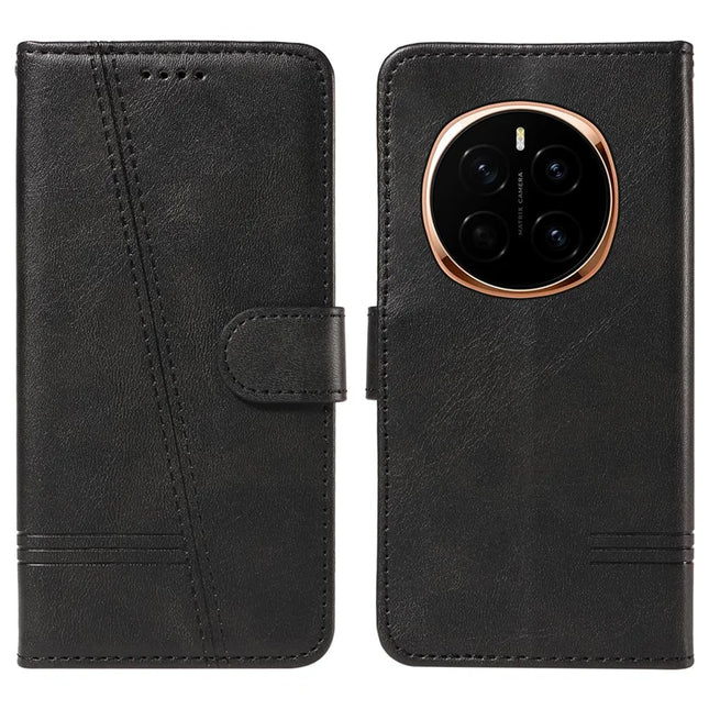 For Honor Magic7 5G Wallet Phone Case T-Shape Lines Leather Cover - Black