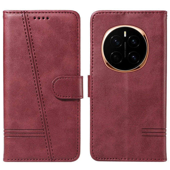 For Honor Magic7 5G Wallet Phone Case T-Shape Lines Leather Cover - Red