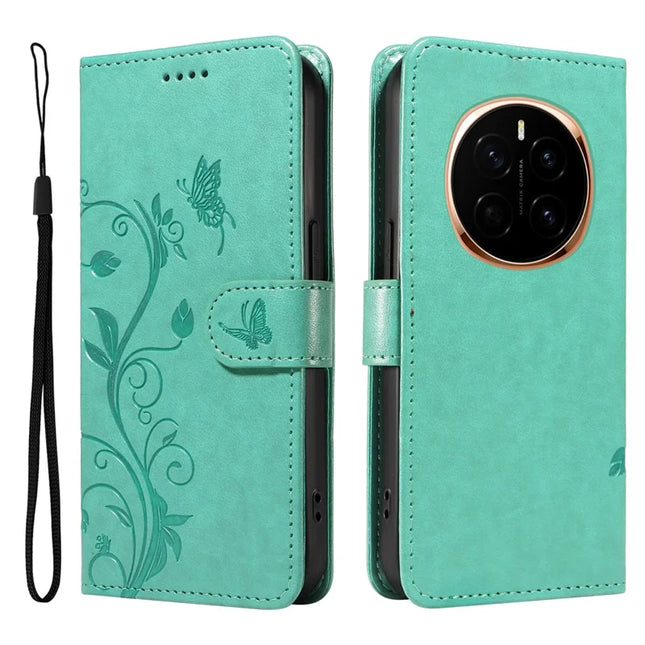For Honor Magic7 5G Case Flower Pattern PU Leather Wallet Phone Cover - Green