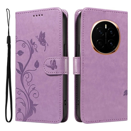 For Honor Magic7 5G Case Flower Pattern PU Leather Wallet Phone Cover - Light Purple