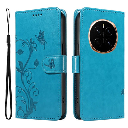 For Honor Magic7 5G Case Flower Pattern PU Leather Wallet Phone Cover - Blue