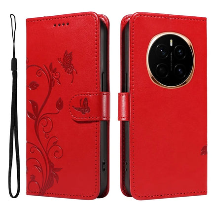 For Honor Magic7 5G Case Flower Pattern PU Leather Wallet Phone Cover - Red