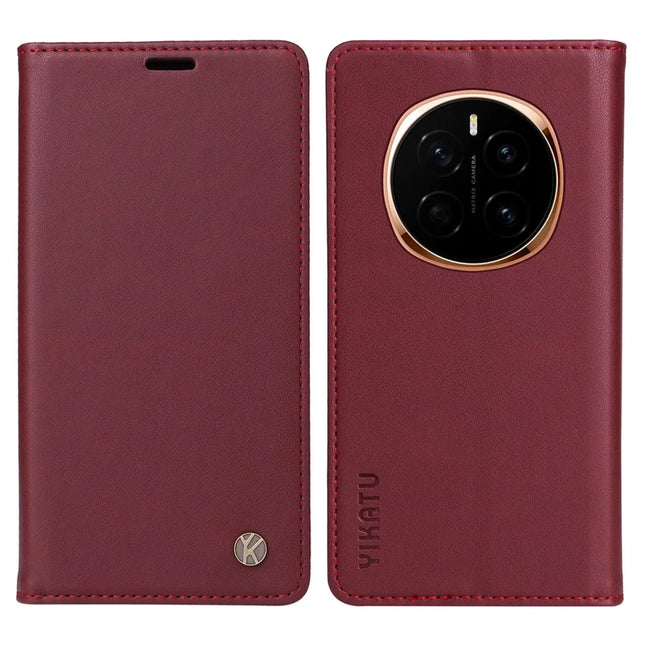 YIKATU YK-001 For Honor Magic7 5G Wallet Case Card Slot Stand Leather Phone Cover - Wine Red