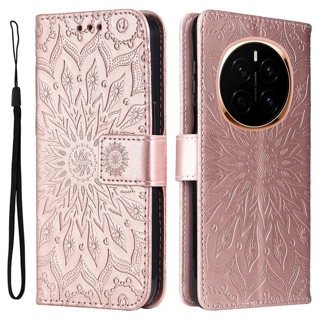 For Honor Magic7 5G Case Sunflower Leather Wallet Phone Cover - Rose Gold