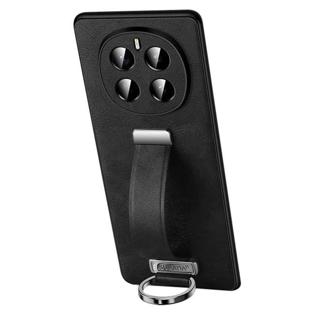 SULADA Fashion Series for Honor Magic7 5G Case Wristband Kickstand Leather Back Phone Cover - Black