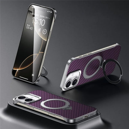 SULADA For iPhone 16 Plus Case Compatible with MagSafe Kickstand PU + PC Phone Cover Carbon Fiber Texture - Purple