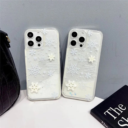 For iPhone 16 Pro Max Case Snowflake Style Liquid Quicksand TPU Protective Cover