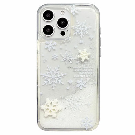 For iPhone 16 Pro Max Case Snowflake Style Liquid Quicksand TPU Protective Cover - Big Lens Cutouts