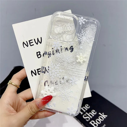For iPhone 16 Pro Max Case Snowflake Style Liquid Quicksand TPU Protective Cover