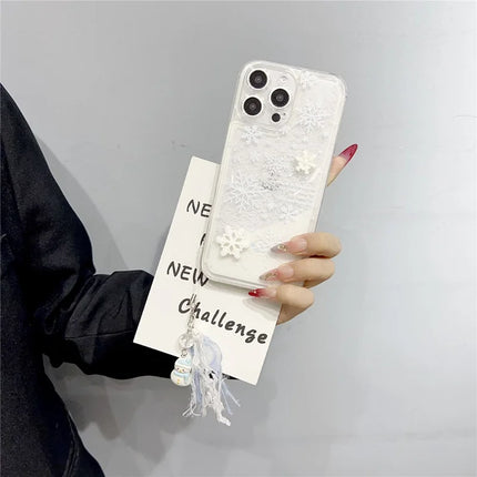 For iPhone 16 Pro Max Case Snowflake Style Liquid Quicksand TPU Protective Cover