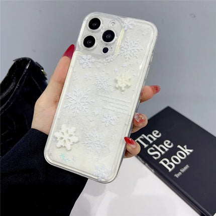 For iPhone 16 Pro Max Case Snowflake Style Liquid Quicksand TPU Protective Cover