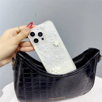 For iPhone 16 Pro Max Case Snowflake Style Liquid Quicksand TPU Protective Cover
