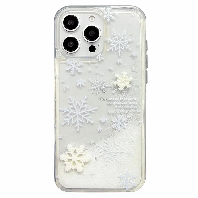 For iPhone 13 Pro Max Case Snowflake Style Liquid Quicksand TPU Protective Cover - Big Lens Cutouts