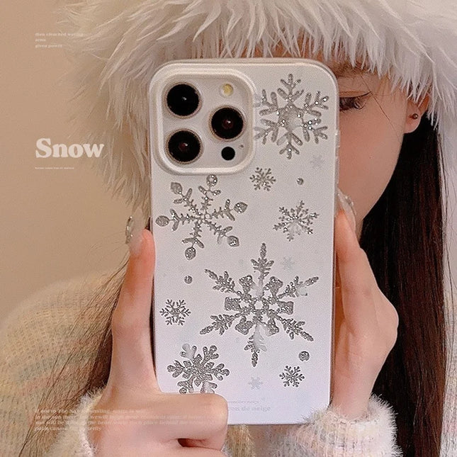 For iPhone 16 Pro Max Case Glitter Snowflake Pattern TPU Phone Cover
