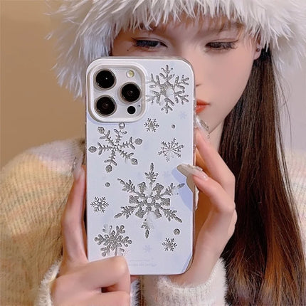 For iPhone 16 Pro Max Case Glitter Snowflake Pattern TPU Phone Cover