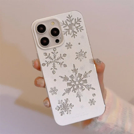 For iPhone 16 Pro Max Case Glitter Snowflake Pattern TPU Phone Cover