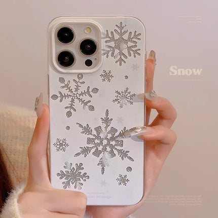 For iPhone 16 Pro Max Case Glitter Snowflake Pattern TPU Phone Cover