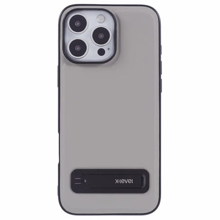 X-LEVEL For iPhone 16 Pro Case Leather Coated PC TPU Phone Back Cover with Metal Kickstand