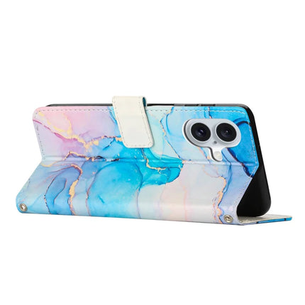 For iPhone 16 Stand Case Marble Pattern PU Leather Wallet Phone Cover with Wrist Strap