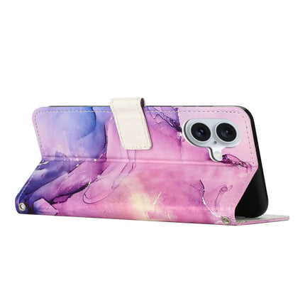 For iPhone 16 Plus Stand Case Marble Pattern PU Leather Wallet Phone Cover with Wrist Strap