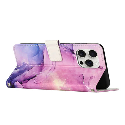For iPhone 16 Pro Max Stand Case Marble Pattern PU Leather Wallet Phone Cover with Wrist Strap