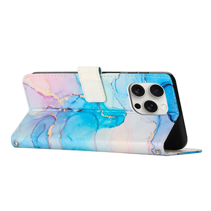 For iPhone 16 Pro Max Stand Case Marble Pattern PU Leather Wallet Phone Cover with Wrist Strap