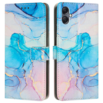 For Samsung Galaxy A06 Stand Case Marble Pattern PU Leather Wallet Phone Cover with Wrist Strap - Pink  /  Green