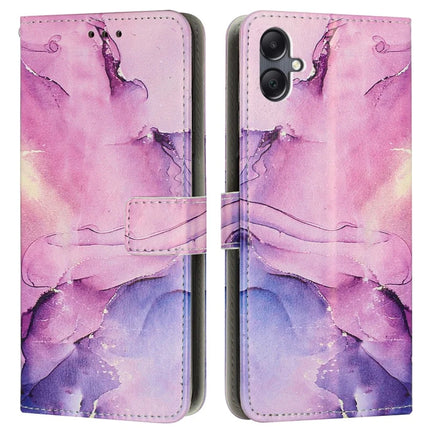 For Samsung Galaxy A06 Stand Case Marble Pattern PU Leather Wallet Phone Cover with Wrist Strap - Purple