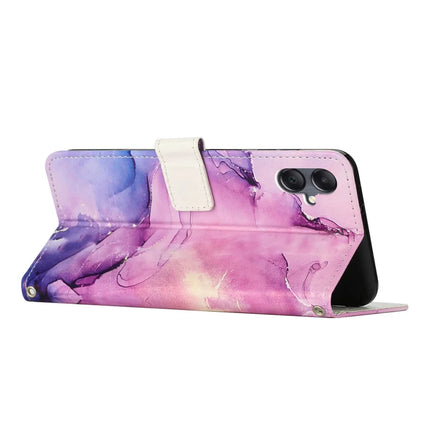 For Samsung Galaxy A06 Stand Case Marble Pattern PU Leather Wallet Phone Cover with Wrist Strap