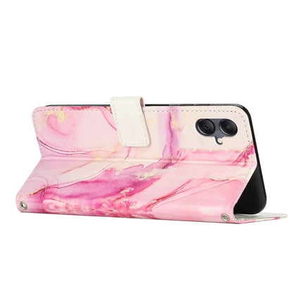 For Samsung Galaxy A06 Stand Case Marble Pattern PU Leather Wallet Phone Cover with Wrist Strap