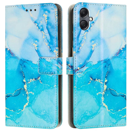 For Samsung Galaxy A06 Stand Case Marble Pattern PU Leather Wallet Phone Cover with Wrist Strap - Blue  /  Green